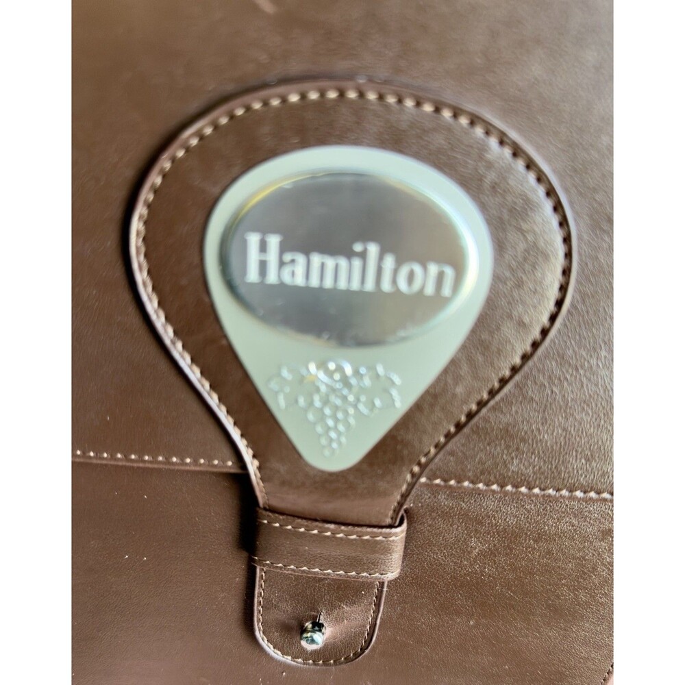 Vintage Hamilton Leather Wine Carrier Tote Holds 1 Bottle & 2 Glasses